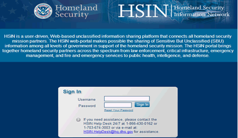 HSIN-CI User Name and Password Graphic