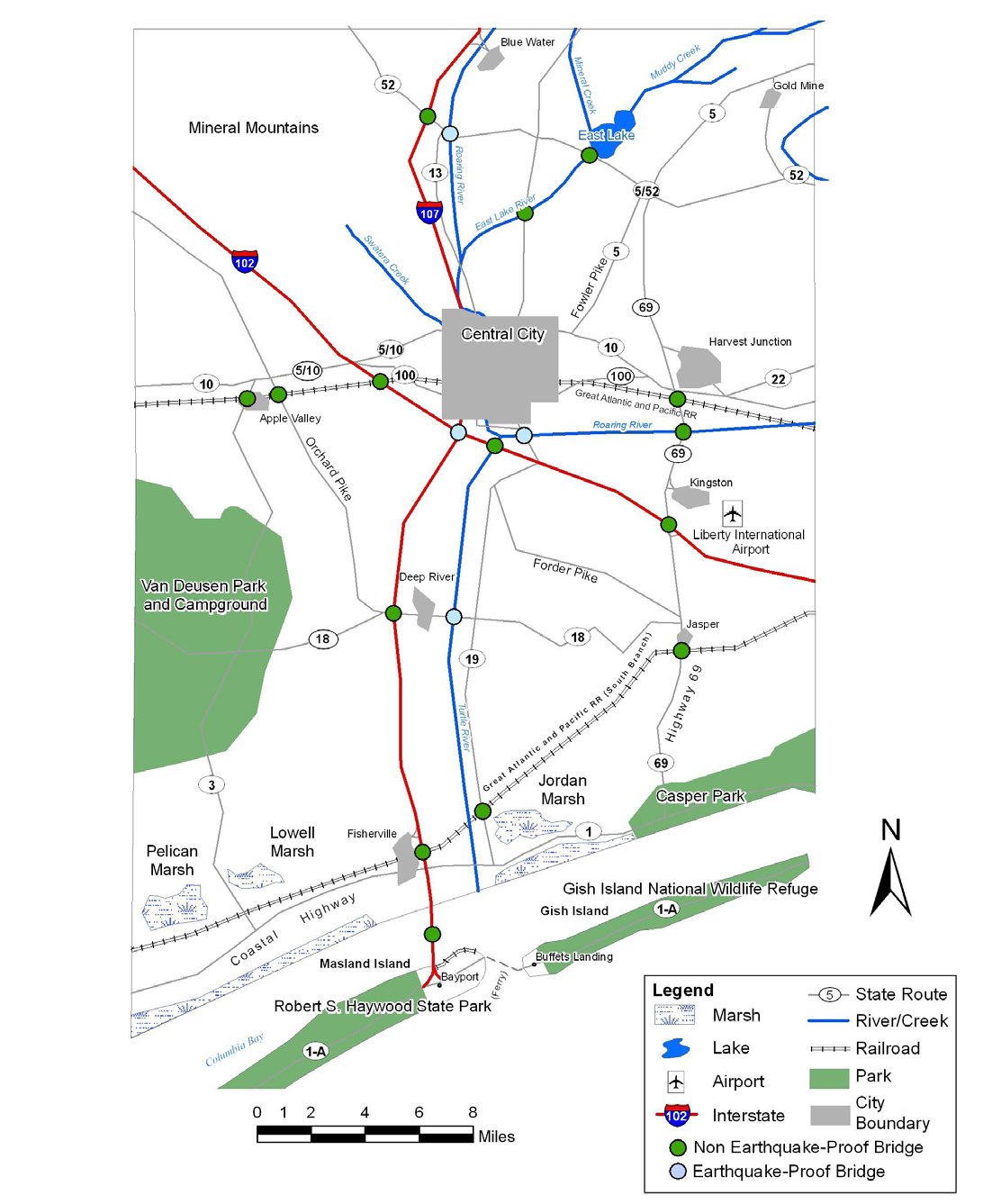 Example Map of fictitious Liberty County showing Marshes; Lakes ...