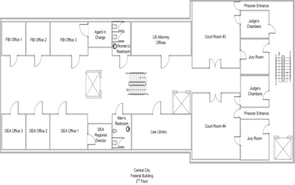 2nd floor of Federal Building in Central City floorplan showing: 2 ...